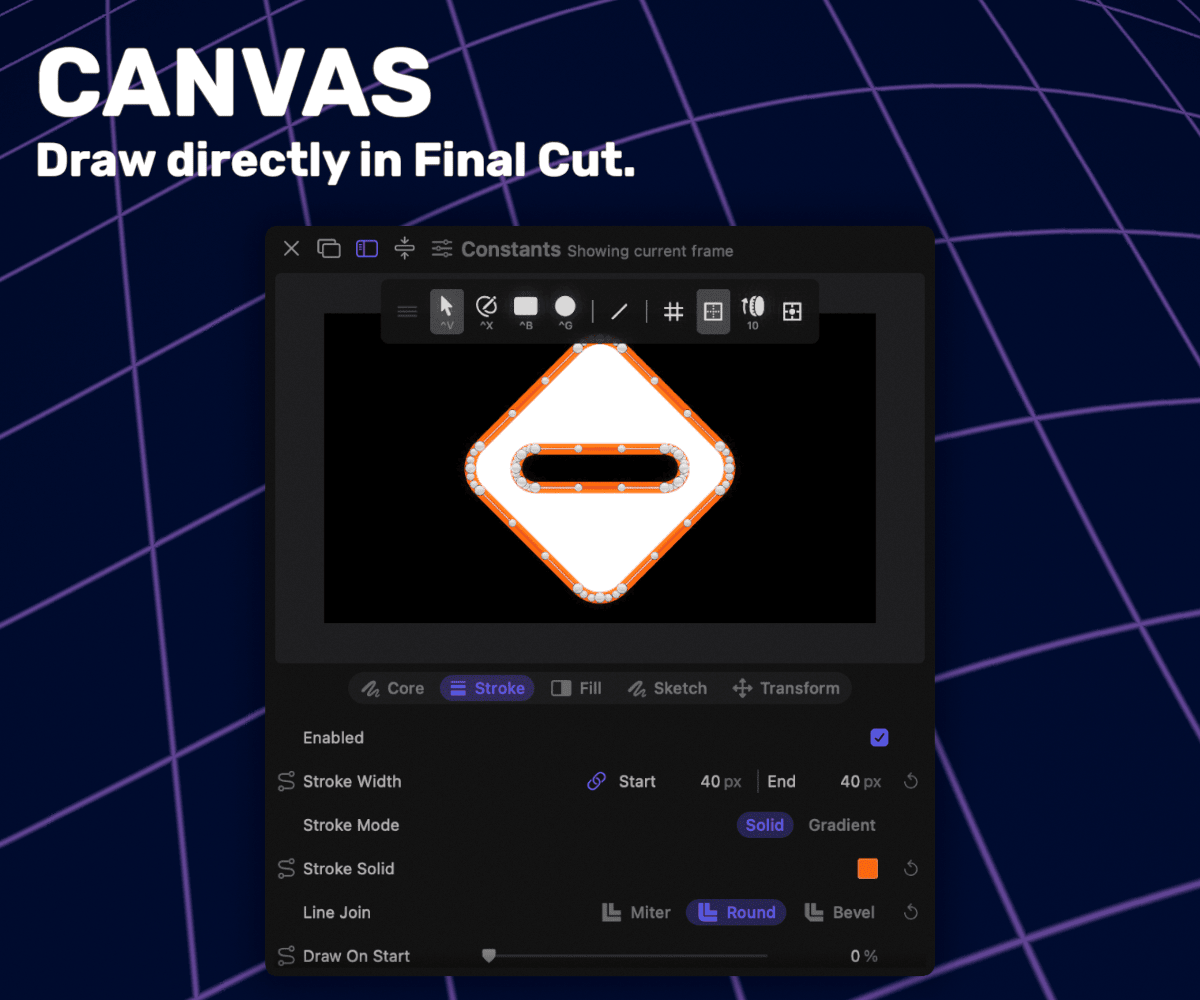Canvas editing a vector path directly in Final Cut Pro
